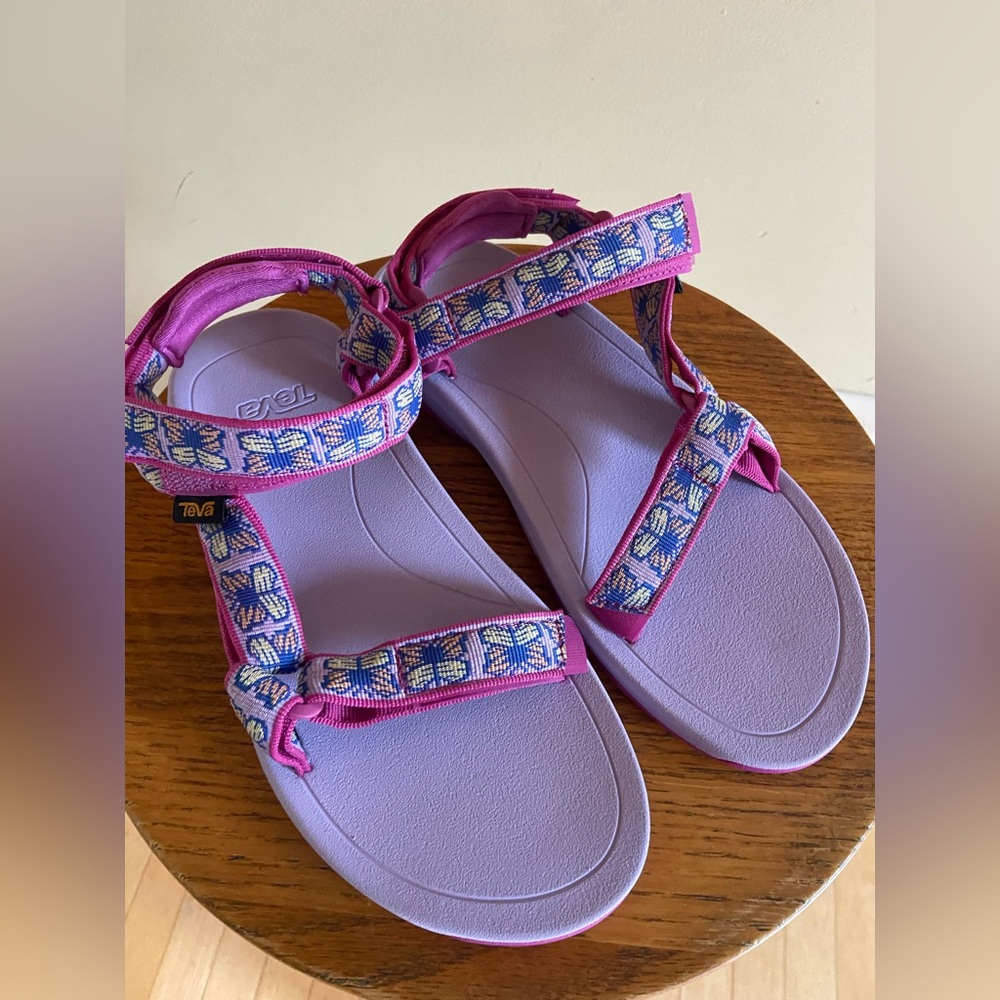Purple and Pink Sandals with Butterfly Pattern